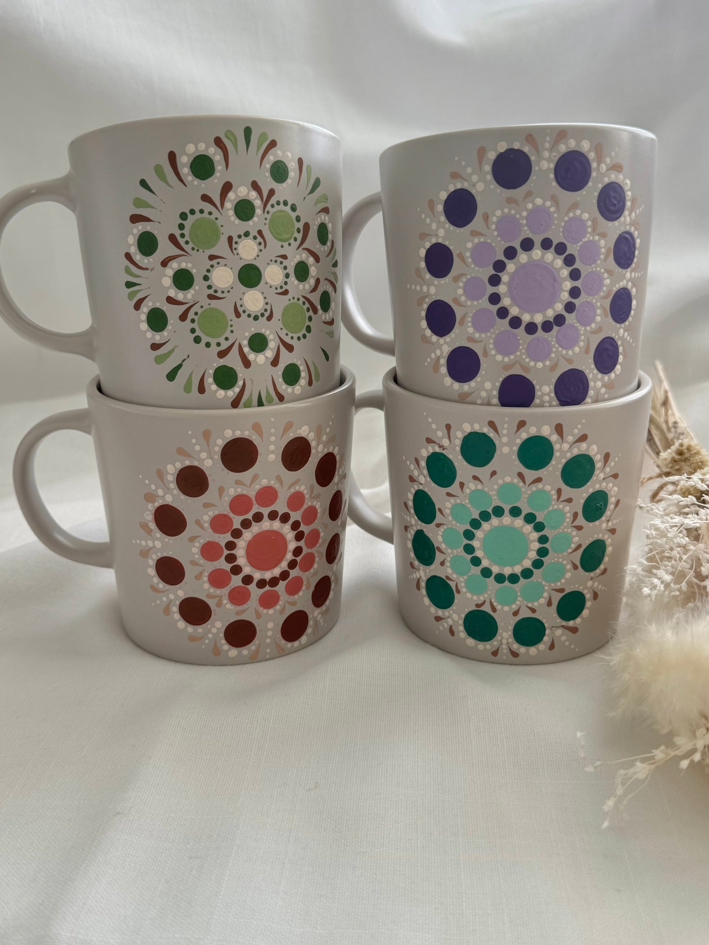 Handbemalte Mandala-Tasse - Einzigartig und Spülmaschinenfest - Türkis