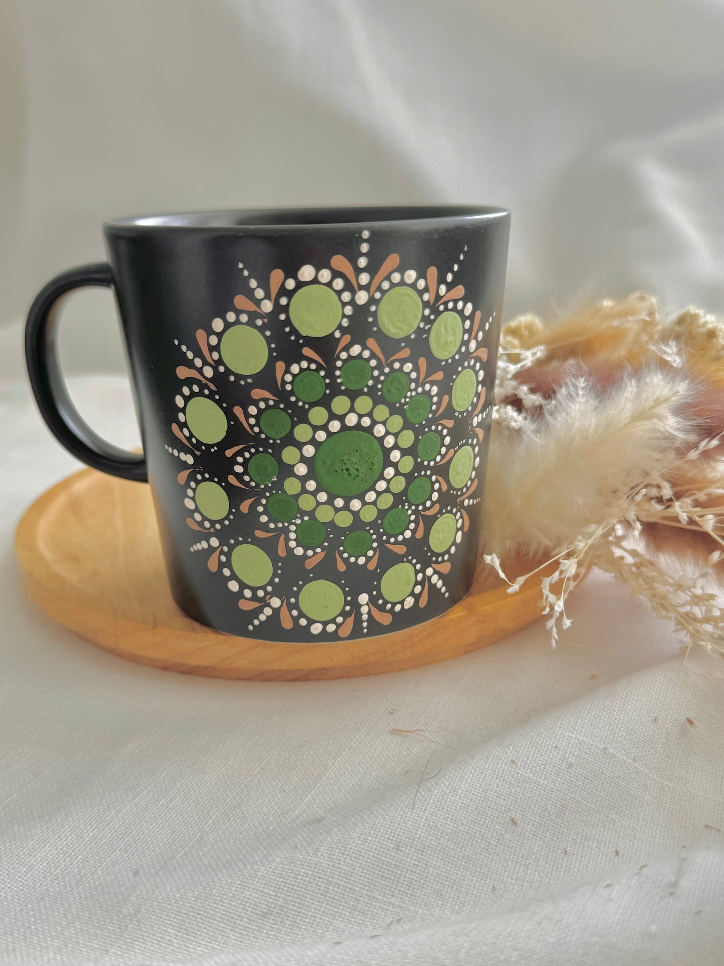 Handbemalte Mandala-Tasse - Einzigartig und Spülmaschinenfest - Grün