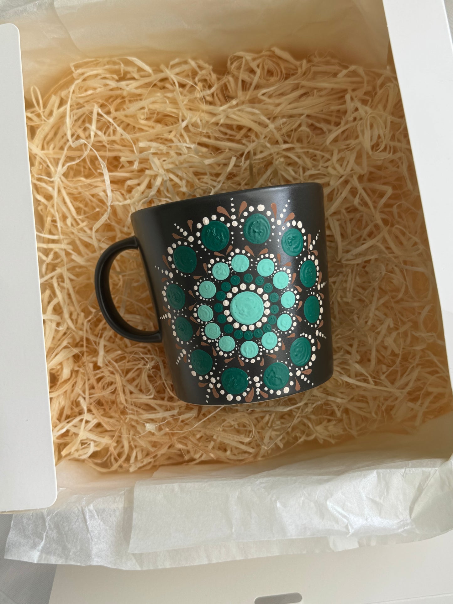 Handbemalte Mandala-Tasse - Einzigartig und Spülmaschinenfest - Türkis