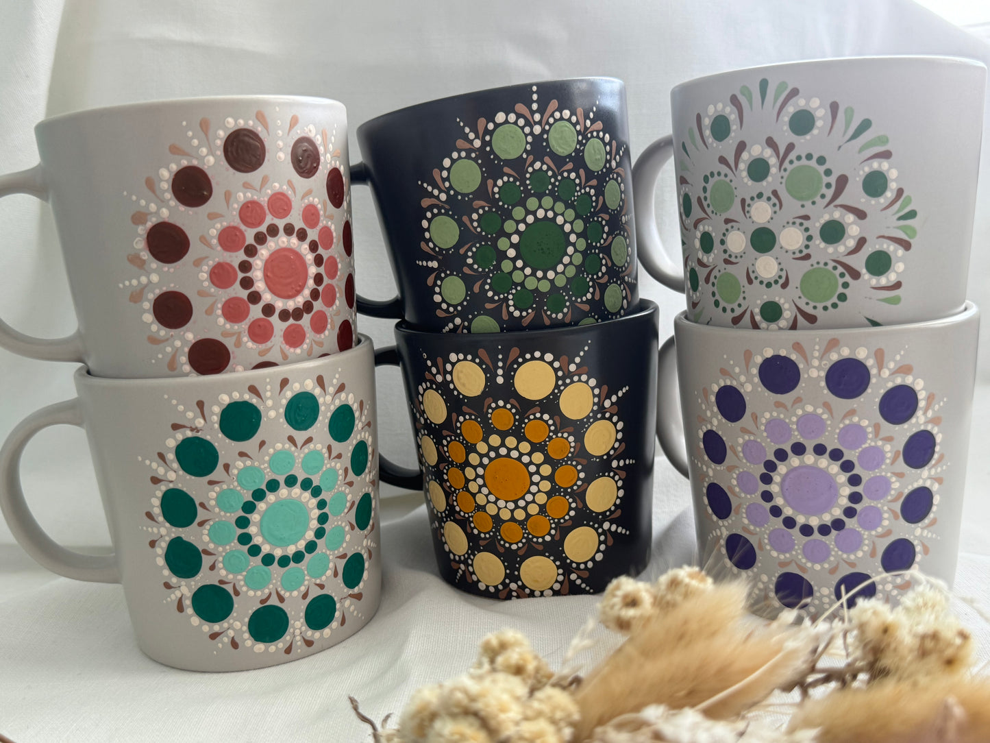 Handbemalte Mandala-Tasse - Einzigartig und Spülmaschinenfest - Grün