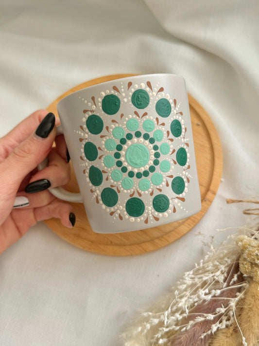 Handbemalte Mandala-Tasse - Einzigartig und Spülmaschinenfest - Türkis