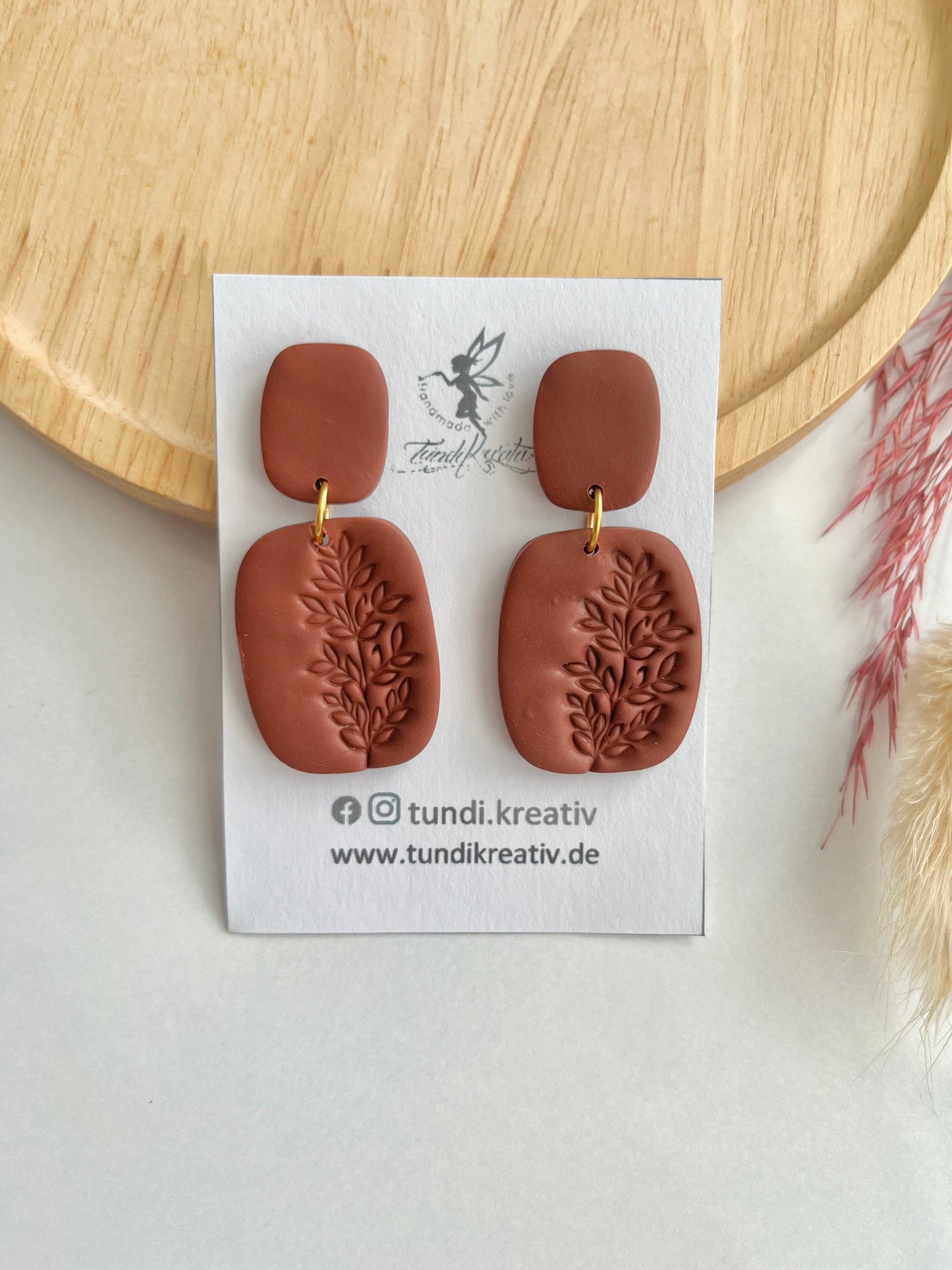 Ohrstecker hängend I Polymer Clay Ohrringe I Dunkelbraun